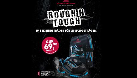 Jetzt Aktions-Angebot nutzen. Aktionsmotiv des Schuhherstellers Steitz Secura, Schuh und Preisstörer