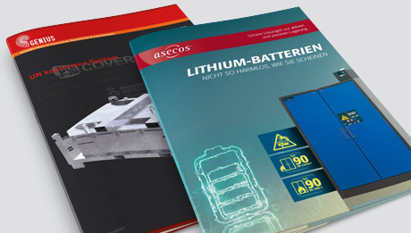 Lithium-Ionen-Batterien sicher lagern & transportieren Zwei Broschüren zum Thema sichere Lagerung und Transport von Lithium-Ionen-Batterien