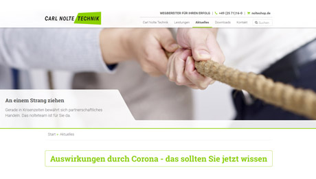 Aktuelle Informationen rund um die Auswirkungen der Corona-Krise auf unserer Website Screenshot der Infowebsite zu Corona und Auswirkungen auf den Technischen Handel