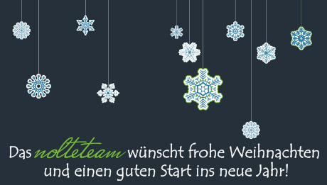 Weihnachtsgrüße vom nolteteam Dunkelblaue Fläche, gezeichnete Schneeflocken, Weihnachtsgruß