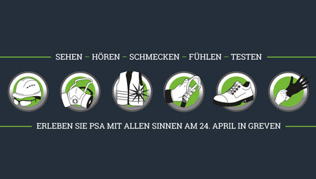 Willkommen zur PSA-Aktiv-Messe 2018 Icons Kopfschutz, Atemschutz, Warnschutz, Sicherungskarabner,Schutzschuh, Schutzhandschuh