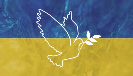Farben der Ukrainischen Flagge, Symbol in weiß: Friedenstaube