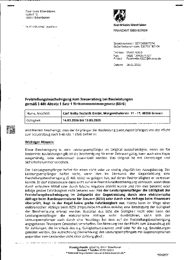 Freistellungs-Bescheinigung