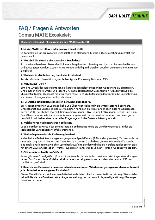 FAQ - häufig gestellte Fragen zum Exoskelett MATE