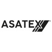 Logo Firma Asatex, schwarzer Schriftzug mit zwei Balken hinter dem X