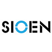 Logo Firma Sioen, Schriftzug in Schwarz mit hellblauem O