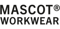 Logo Firma Mascot, schwarze Schrift, darunter das Wort Workwear