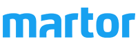 Logo der Firma Martor, Buchstaben in Cyan-blau