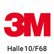 Logo der Firma 3M, rote Buchstaben, Text mit Halle und Standnummer für eine Messe